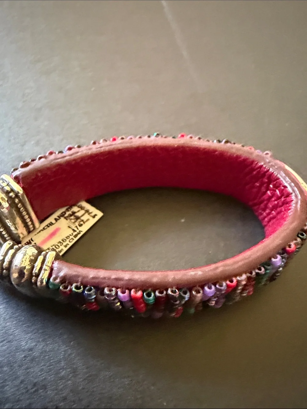 Brighton WONDERLAND  Red Leather Beaded Bracelet with Silver Accent